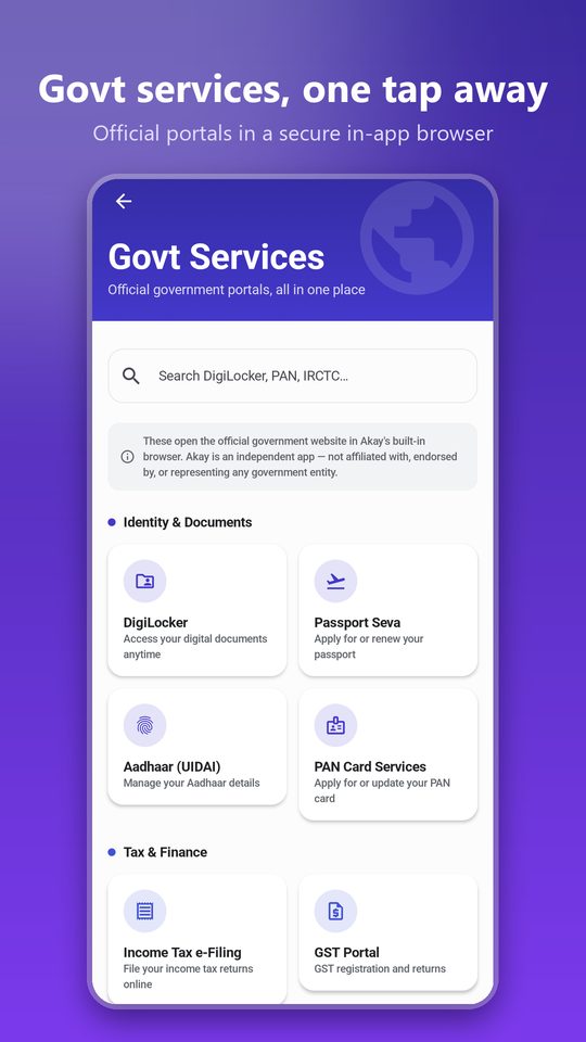 Government services in a secure browser